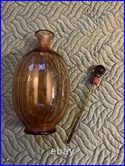 RARE Vintage Amber Depression Glass Decanter with Glass Stopper Stick 9