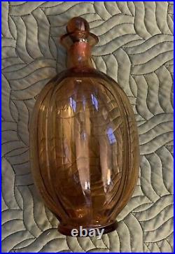 RARE Vintage Amber Depression Glass Decanter with Glass Stopper Stick 9