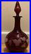 RARE-Vintage-Boho-Red-Glass-Wine-Decanter-Cut-To-Clear-Frosted-Grape-Leaves-01-om