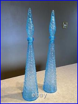 RARE Vintage Ice Blue Genie Bottle Glass Decanter Bottles Empoli Italy