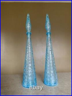 RARE Vintage Ice Blue Genie Bottle Glass Decanter Bottles Empoli Italy