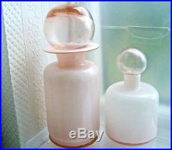 RARE Vintage Italian glass 2 opaline Moretti Empoli decanter bottles & stoppers