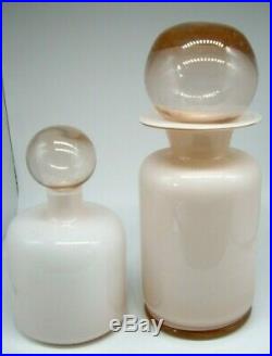 RARE Vintage Italian glass 2 opaline Moretti Empoli decanter bottles & stoppers