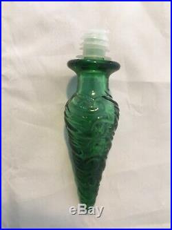 RARE Vintage Italy Green Glass Genie Wine Bottle Decanter w Stopper Hobnail