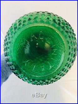 RARE Vintage Italy Green Glass Genie Wine Bottle Decanter w Stopper Hobnail