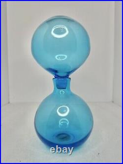 RARE Vintage MCM Greenwich Flint Craft #1199 Double Bubble Decanter Blue 11
