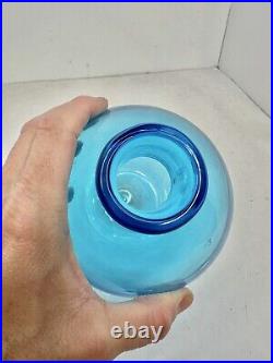 RARE Vintage MCM Greenwich Flint Craft #1199 Double Bubble Decanter Blue 11