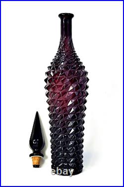 RARE Vintage Mid Century Burgundy Empoli Italian Glass Genie Bottle Decanter 21