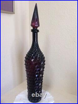 RARE Vintage Mid Century Purple Empoli Italian Glass Genie Bottle Decanter EUC