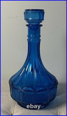RARE Vintage Squat 11 Blue Glass Decanter Bottle With Handblown Murano Knot