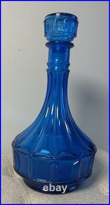 RARE Vintage Squat 11 Blue Glass Decanter Bottle With Handblown Murano Knot