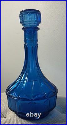 RARE Vintage Squat 11 Blue Glass Decanter Bottle With Handblown Murano Knot