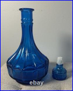 RARE Vintage Squat 11 Blue Glass Decanter Bottle With Handblown Murano Knot