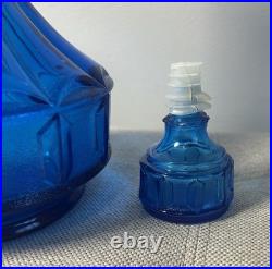 RARE Vintage Squat 11 Blue Glass Decanter Bottle With Handblown Murano Knot
