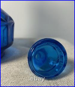RARE Vintage Squat 11 Blue Glass Decanter Bottle With Handblown Murano Knot