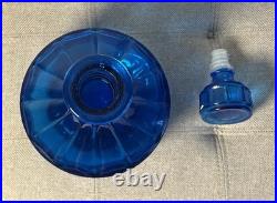 RARE Vintage Squat 11 Blue Glass Decanter Bottle With Handblown Murano Knot