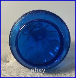 RARE Vintage Squat 11 Blue Glass Decanter Bottle With Handblown Murano Knot