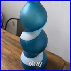 RARE Vntg Empoli Italian Murano Swirled Tri-Lobed Bottle 18 Blue White Gourd