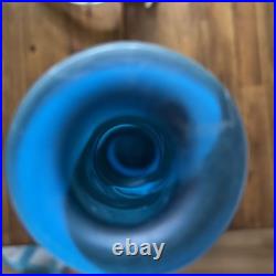 RARE Vntg Empoli Italian Murano Swirled Tri-Lobed Bottle 18 Blue White Gourd