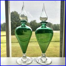 RARE Vtg Empoli Green Apothecary Footed Decanter 18 w Stopper MCM Genie READ