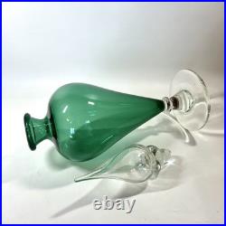 RARE Vtg Empoli Green Apothecary Footed Decanter 18 w Stopper MCM Genie READ