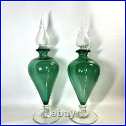 RARE Vtg Empoli Green Apothecary Footed Decanter 18 w Stopper MCM Genie READ