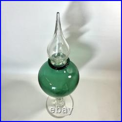 RARE Vtg Empoli Green Apothecary Footed Decanter 18 w Stopper MCM Genie READ