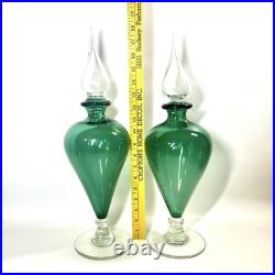 RARE Vtg Empoli Green Apothecary Footed Decanter 18 w Stopper MCM Genie READ