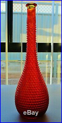 RED/ORANGE 1960s DIAMOND RETRO VINTAGE ITALIAN ART GLASS GENIE BOTTLE DECANTER