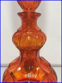 RED-ORANGE TANGERINE VINTAGE ITALIAN ART GLASS GENIE BOTTLE DECANTER w. STOPPER