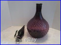 RETRO Big GENIE Amethyst Purple HOBNAIL ART GLASS DECANTER 23 ¾ T Vintage