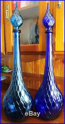 RETRO VINTAGE 1950s ITALIAN ART GLASS COBALT BLUE PEACOCK GENIE BOTTLE DECANTER