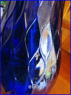 RETRO VINTAGE 1950s ITALIAN ART GLASS COBALT BLUE PEACOCK GENIE BOTTLE DECANTER
