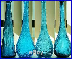 RETRO VINTAGE 1960s TEAL BLUE BAMBOO ITALIAN ART GLASS GENIE BOTTLE DECANTER