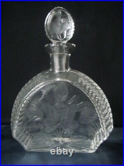RRR RARE Antique Vintage Cut Crystal Glass Decanter Flower Decor
