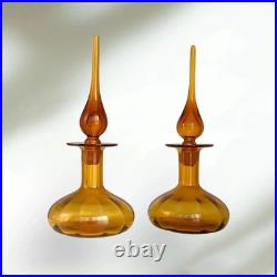 Rainbow Glass Company VTG Amber Glass Decanters Hand-Blown 1960s Flame Stoppers