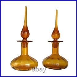 Rainbow Glass Company VTG Amber Glass Decanters Hand-Blown 1960s Flame Stoppers
