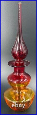 Rainbow Mid Century Amberina Art Glass Decanter Genie Bottle W Stopper Vintage