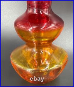 Rainbow Mid Century Amberina Art Glass Decanter Genie Bottle W Stopper Vintage