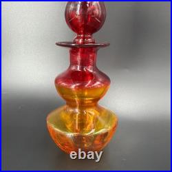 Rainbow Mid Century Amberina Art Glass Decanter Genie Bottle W Stopper Vintage