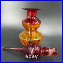Rainbow Mid Century Amberina Art Glass Decanter Genie Bottle W Stopper Vintage