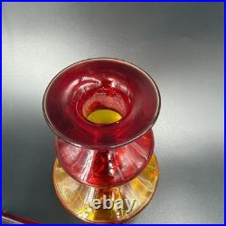 Rainbow Mid Century Amberina Art Glass Decanter Genie Bottle W Stopper Vintage