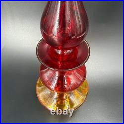 Rainbow Mid Century Amberina Art Glass Decanter Genie Bottle W Stopper Vintage