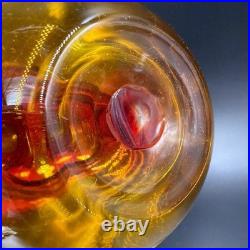 Rainbow Mid Century Amberina Art Glass Decanter Genie Bottle W Stopper Vintage