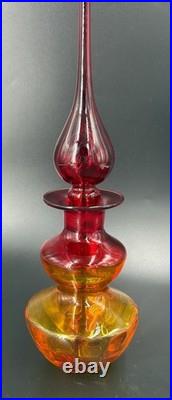 Rainbow Mid Century Amberina Art Glass Decanter Genie Bottle W Stopper Vintage
