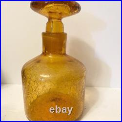 Rainbow Vintage Amber Crackle Glass Decanter Bottle Mushroom Stopper 7.5in