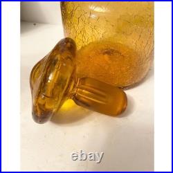 Rainbow Vintage Amber Crackle Glass Decanter Bottle Mushroom Stopper 7.5in