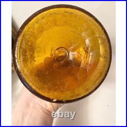 Rainbow Vintage Amber Crackle Glass Decanter Bottle Mushroom Stopper 7.5in