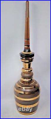 Rare 20 Tall MCM Retro Banded Gold Amber & Frosted Glass Decanter Genie Bottle