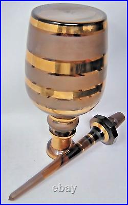 Rare 20 Tall MCM Retro Banded Gold Amber & Frosted Glass Decanter Genie Bottle